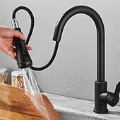abordables Robinets de cuisine-Robinet de cuisine avec pulvérisateur, laiton noir mat 4 fonctions monocommande design à bouton unique extractible / extractible centerset robinets de cuisine contemporains (avec distributeur de