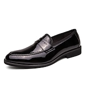 ieftine Semi-formal-mocasini din piele artificială lacuita albastru bleumarin pentru bărbați – pantofi de rochie clasici, cu finisaj lucios, perfecti pentru ocazii formale și ținute de afaceri