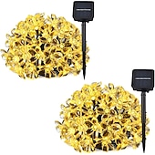 abordables Guirlandes solaires-Guirlande lumineuse solaire d&#039;extérieur à LED pour réception de mariage élégante - 7 m-50 LED à 12 m-100 LED, étanche 8 modes pour jardin, arbre de Noël, terrasse, décoration intérieure