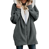 economico Felpe Pelosi-Per donna Streetwear Oversize Pile Sherpa Cerniera Marrone rossastro Blu denim Nero Tinta unica Informale Manica lunga Vello S M L XL XXL 3XL / Imbottitura di pile / Lungo