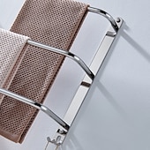 economico Portasciugamani-mensola da bagno a tre strati con ganci portasalviette multifunzione in acciaio inox argento lucido e nichel spazzolato 1pz