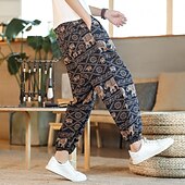 baratos Retrô-Homens Harém Solto Calças Calça verão Calças largas Com Cordão Clássico Folgado Gráfico Animal Estampas Abstratas Exterior Mimolet Casa Diário à moda Estilo Clássico Ajuste Largo Preto Amarelo