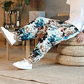 baratos Retrô-Homens Harém Solto Calças Calça verão Calças largas Com Cordão Clássico Folgado Gráfico Animal Estampas Abstratas Exterior Mimolet Casa Diário à moda Estilo Clássico Ajuste Largo Preto Amarelo