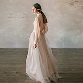 preiswerte Ballkleid-Zweiteiliges Abschlussballkleid Empire Kleid Hochzeitsgast Formelles Abendkleid Bodenlang Lange Ärmel Stehkragen Chiffon mit Knöpfen Stufen