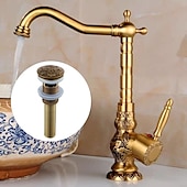 abordables Clásico-Grifo para lavabo de baño, juego central de latón, grifos de baño de un solo mango con un orificio