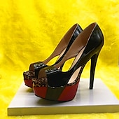 economico Tacchi a Piattaforma-scarpe décolleté da donna tacchi a spillo tacchi alti sexy party color block plateau tacco alto peep toe mocassino in pelle scamosciata verniciata nude nero blu scarpe con fondo rosso