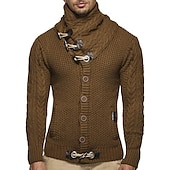voordelige pullover voor heren-Voor heren Trui Coltrui Kabel Haakwerk breien Normaal Klassiek Effen / effen kleur Opstaande boord Basic Kleding Raglan mouwen Winter Kameel Zwart S M L
