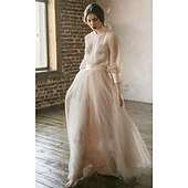 preiswerte Ballkleid-Zweiteiliges Abschlussballkleid Empire Kleid Hochzeitsgast Formelles Abendkleid Bodenlang Lange Ärmel Stehkragen Chiffon mit Knöpfen Stufen