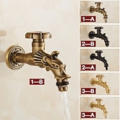 economico Rubinetti per lavandino bagno-rubinetto per lavatrice di lusso in stile retrò con estremità filettata, rubinetto per lavabo monocomando monoforo in ottone antico nero bronzo lucidato ad olio, rubinetto esterno con valvola in