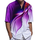 billige Geometrisk mønster-Herre Geometrisk mønster Skjorte Skjorte med knapper Kortermet Mote Gatemote Designer utendørs Avslappet Daglig Vår sommer Krage Aftæpning 3D-utskrift Knapp ned Svart Blå Lilla Grønn Grå