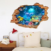 ieftine Abțibilde 3D-perete spart 3d lume submarină delfini acasă decorare fundal pentru camera copiilor autocolante detașabile decor de perete autocolante pentru dormitor sufragerie