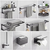 economico Set di accessori da bagno-set di accessori per il bagno, ferramenta per il bagno spazio alluminio parete grigio pistola portasciugamani / mensola angolare / porta accappatoio / porta carta igienica / portasciugamani / porta