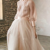 preiswerte Ballkleid-Zweiteiliges Abschlussballkleid Empire Kleid Hochzeitsgast Formelles Abendkleid Bodenlang Lange Ärmel Stehkragen Chiffon mit Knöpfen Stufen