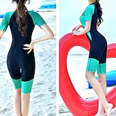 abordables Lycra de surf-Femme Combinaison Fine Maillots de Bain Protection solaire UV UPF50+ Respirable Manches Courtes Maillots de Bain Maillot de bain Zip sur le devant Natation Plongée Surf Plongée en apnée Mosaïque Eté