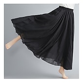 abordables Robes-Femme Balançoire Jupe longue Elégant Eté Maxi Jupes Couleur Pleine Plissé Casual Quotidien Noir Blanche Jaune Rouge Printemps &amp; Automne Coton Coton et lin