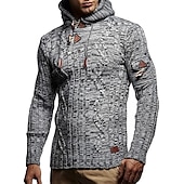 baratos suéter pulôver masculino-Homens Suéter Carregam Pulôver suéter Moletom com capuz Suéter de gola alta Cabo Tricotar Botão Tricotado Côr Sólida Gola Alta à moda Estilo vintage Roupa Outono Inverno Branco Marron S M L