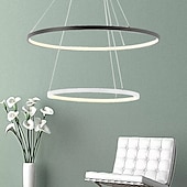 economico Modello a cerchio-Lampada a sospensione a led a 2 luci da 60 cm design cerchio in alluminio finiture verniciate dimmerabile moderna sala da pranzo camera da letto con paralume in acrilico luci regolabili 50w solo dimmerabile con telecomando