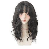 abordables Perruques Synthétiques Sans Bonnet-longs cheveux bruns bouclés teints en noir sur le dessus perruque synthétique en soie à haute température avec des cheveux à la mode pour femmes