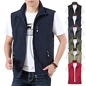 voordelige actieve bovenkleding voor heren-Voor heren Vissersvest Wandelvest Mouwloos Overkleding Rits top Buiten waterdicht Winddicht Ultralicht (UL) Ademend Chinlon Zwart Leger Groen Grijs Jagen Vissen Klimmen / Sneldrogend / Multi Pocket