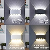 זול נורות קיר חוץ-אורות קיר חיצוניים 8w led אלומיניום מנורת קיר פמוט פנימי למעלה למטה ip65 עמיד למים לבן שחור מודרני לפטיו גינה מדרגות חדר שינה מעבר מסלול חדר אמבטיה אור