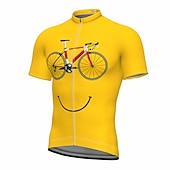 お買い得  メンズジャージ-男性用 サイクリングジャージー グラフィック おかしい 半袖 バイク ジャージー トップス 3つのリアポケット付き マウンテンサイクリング ロードバイク 速乾性 反射性ストリップ 後ポケット 吸汗性 スポーツ イエロー 衣類