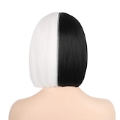 economico Parrucche dei personaggi dei film-parrucca gotica cruella deville parrucca cosplay parrucche in bianco e nero per le donne parrucca di capelli corti ricci ondulati bob carino parrucche sintetiche per il partito parrucche di halloween
