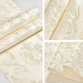 preiswerte Tapeten-Coole Tapeten, Blumentapete, 3D-Damast-Wandbild, Wandaufkleber, Folie, abziehen und aufkleben, entfernbar, selbstklebend, geprägt, europäischer Damast, Vlies, Heimdekoration, 300 x 53 cm
