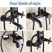 cheap Shower Faucets-Antique Shower System Faucet Combo Set, 8&quot; Rainfall Shower Head Kit with Handshower Wall Mounted, Brass Copper Black Electroplated Finish Vintage Style 2 Handles 3 Hole Bath Mixer Taps with Bodysprays