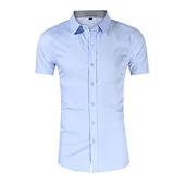 cheap Men&#039;s Non Iron Shirts-Men&#039;s Dress Shirt Plaid Shirt Collared Shirt Button Up Shirt Plaid Wedding Casual Black Blue Gray Light Blue Short Sleeve Turndown Summer Clothing Apparel Button-Down