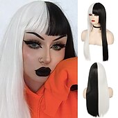 abordables Perruques de personnages de films-perruque de sorcière/sorcier perruque de cosplay perruque bouclée blanc / noir a1 a2 a3 a4 cheveux synthétiques design à la mode pour femme noir perruques d&#039;Halloween