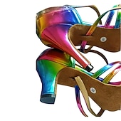 Χαμηλού Κόστους Latin Παπούτσια-γυναικεία παπούτσια χορού rainbow latin με λουράκι και σουέτ σόλα - πολύχρωμες γόβες salsa ballroom
