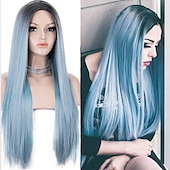 voordelige Synthetische pruiken-zwarte pruiken voor vrouwen synthetische pruik rechte middendeel pruik ombre a1 a2 a3 a4 a5 synthetisch haar 26 inch vrouwen rood zwart ombre