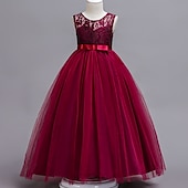 preiswerte Kleider für die Blumenmädchen-kinderkleidung Mädchen Blumenmädchen Kleid Kleid Ärmellos Hochzeit Party Spitze Gitter Kuschelig Polyester Maxi Blumenmädchenkleid Buntes Lila Farbpulver Weiß