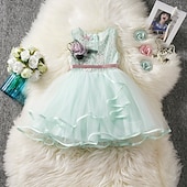 cheap Fairytale Theme Dresses-Kids Little Girls&#039; Dress Flower Swing Dress Party Birthday Daily Lace Ruffle Mesh Green White Pink Sleeveless Cute Princess Sweet Dresses Spring Summer 2-6 Years