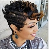 abordables Perruques de qualité supérieure-Afro bouclés synthétiques perruques pour les femmes noires courtes gris perruques pour les femmes noires afro-américain court noir brun bouclés perruques