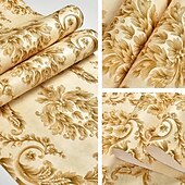 preiswerte Tapeten-Coole Tapeten, Blumentapete, 3D-Damast-Wandbild, Wandaufkleber, Folie, abziehen und aufkleben, entfernbar, selbstklebend, geprägt, europäischer Damast, Vlies, Heimdekoration, 300 x 53 cm