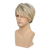 お買い得  パーティーウィッグ-男性用ブロンドウィッグ ショートレイヤー ナチュラル合成 耐熱性ウィッグ コスプレ ウィッグキャップ付き ハロウィンウィッグ