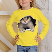 cheap Boy&#039;s 3D Animals-Boys Girls&#039; 3D Animal Cat T shirt Tee Long Sleeve 3D Print Fall Active Kids 4-12 Years Daily Wear Regular Fit