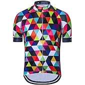 cheap Men&#039;s Jerseys-Men&#039;s Cycling Jersey Short Sleeve Fall Bike Jersey Top with 3 Rear Pockets Mountain Bike MTB Road Bike Cycling Breathable Quick Dry Front Zipper Back Pocket Red / Green Purple Green Rainbow Plaid