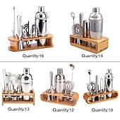 رخيصةأون كاسات الشراب-bartender kit cocktail shaker mixer stainless steel 350ml bar tool set with elegant bamboo stand perfect home bartending kit and martini cocktail shaker set