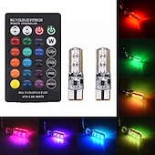 cheap LED Corn Lights-RGB LED Car Light 1 Set T10 RGB LED 5050 SMD W5W 168 192 Car Clearance Lights 12V Wedge Side Auto Tail Parking Lamp With Remote Control Brake Lights Reversing Backup for Universal All Years