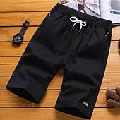 お買い得  カジュアルショートパンツ-男性用 活発的 ショーツ ポケット ドローストリング 弾性ウエスト 純色 履き心地よい 高通気性 膝丈 カジュアル 日常 お出かけ スタイリッシュ シンプル ブラック イエロー マイクロエラスティック