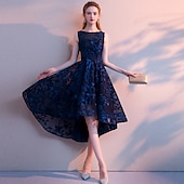 levne NY šaty-A-Line Koktejlové Šaty Elegantní Šaty Svatební Host Návrat Asymetrické Bez Rukávů Hrdlový Krk Tyl s Pličkami Vzor  Tisk