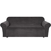 abordables Funda de sofá-Funda de sofá elástica de terciopelo elástico, para sofá seccional, sillón, sofá de dos plazas, burdeos, rojo, 4 o 3 plazas, en forma de L, color liso, suave y duradera