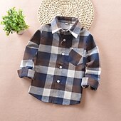 billiga T-shirts och skjortor för pojkar-Pojkar 3D Rutig Skjortor Långärmad Höst Mode Ledigt Barn 3-12 år Skola Utekväll Ledigt / vardag Normal