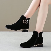 abordables Botines-Botines elegantes para mujer con aro dorado y detalle de perla: botas de ante con tacón de bloque para ocasiones informales y elegantes