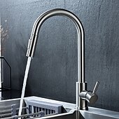 abordables Mitigeurs avec spray-Mitigeur d&#039;évier de cuisine en acier inoxydable avec pulvérisateur extractible, rotatif à 360 °, multifonction, robinet de cuisine à poignée unique, finition or brossé
