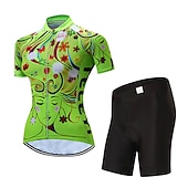 abordables Conjuntos de Ropa de Mujer-Mujer Maillot de Ciclismo con Culotte Manga Corta MTB Bicicleta Montaña Ciclismo Carretera Verano Primavera Otoño Amarillo Rosa Rojo Rayas Estampado Flores Botánica Flor Gracioso Bicicleta Filtro