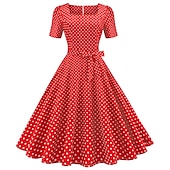 abordables Vestidos de fiesta-Mujer Vestido Midi Vestido vintage Vestido informal Vestido de Columpio Vestido de Patinaje Vintage 1950s Invitado a la boda Diario Festivos Ajuste regular A Lunares Manga Corta Escote Cuadrado Negro