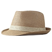 olcso Férfi kalapok-Férfi Szalmakalap Panama kalap Fedora Trilby kalap Medence Barna Tiszta pamut Klasszikus Retro Tiszta szín Buli 1920-as évek divatja Szüret Parti Hétköznapi Színes Szabadtéri Utazás
